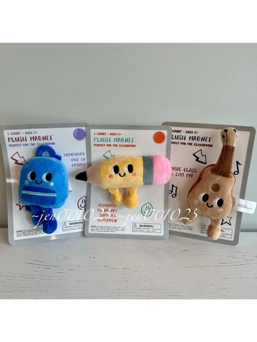 Target Bullseye Plush Magnets Classroom Decor Set of 3- Backpack, Pencil, Guitar